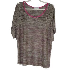 Coldwater Creek Sweater Top Women's size XL (16) Short Sleeve Crochet Multicolor